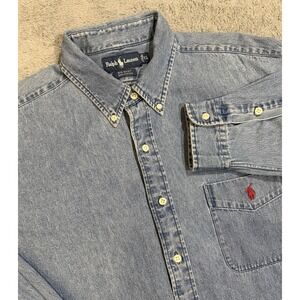 Vintage 90s Polo Ralph Lauren BIG SHIRT Men's XL Denim Button Down Red Pony